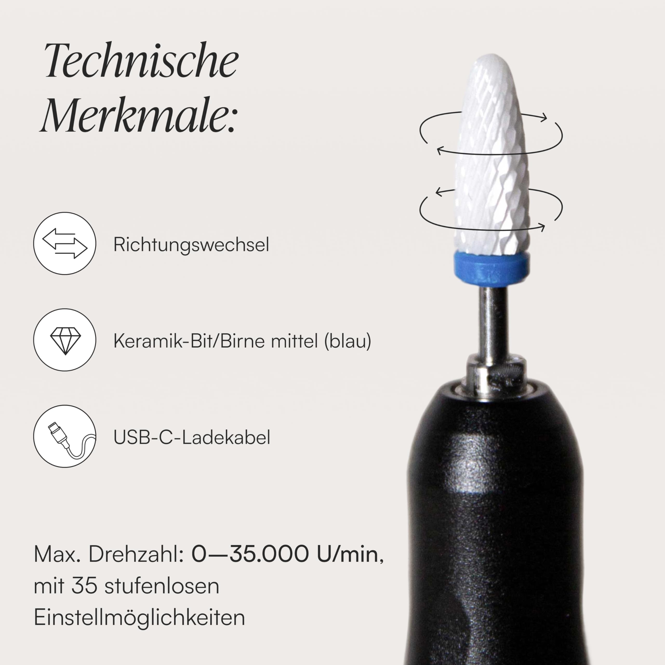 Doonails - Nagelfräser PRO elektrische Nagelfeile mit bis zu 35000 u/Min - Fräser für Gel- & Acrylnägel an Händen und Füßen - Kabellose Nagelfräse wiederaufladbar für Mani- & Pediküre Set