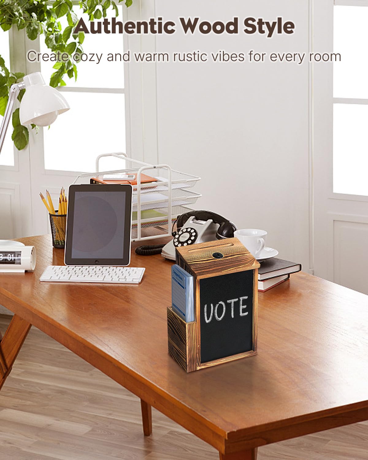 Uniclife Caja de sugerencias Wood, cajas de donativos de madera para recaudar fondos, caja de oraciones con pizarra y 50 tarjetas de sugerencias, urna para votos para bodas