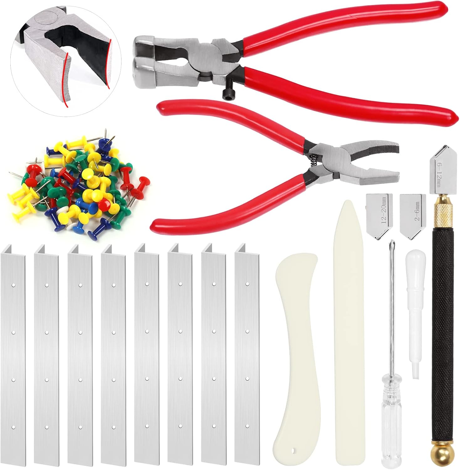 Keadic 58pcs Stained Glass Tools Kit Includes Glass Running Pliers, Breaking Pliers