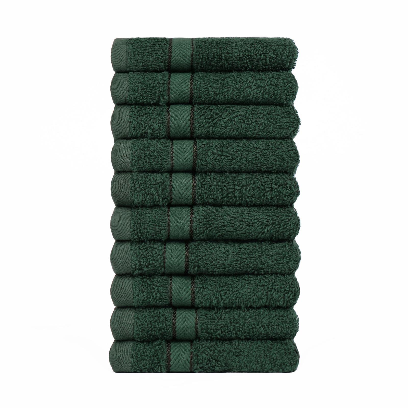 Brentfords Forest Green 10 Pack Face Towels For Bathroom, Super Soft 100% Cotton Highly Absorbent Luxury Flannel Face Cloth Fast Drying Washcloth Home Essentials, 30X30cm
