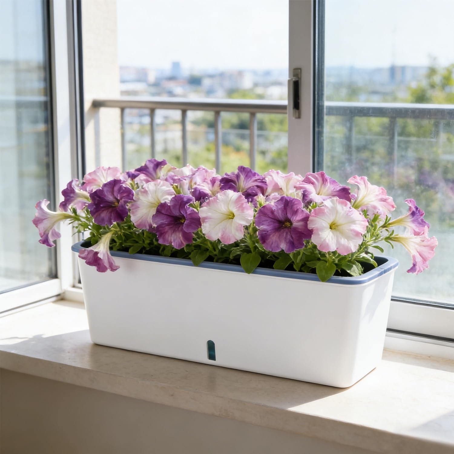 Rechteckiger Übertopf, 43.2x11.4 cm, selbstwässernder Übertopf, Fensterbank, Pflanzgefäß, für den Innenbereich, rechteckig, selbstbewässernde Töpfe, weißer Blumentopf für den Innenbereich, 4 Stück