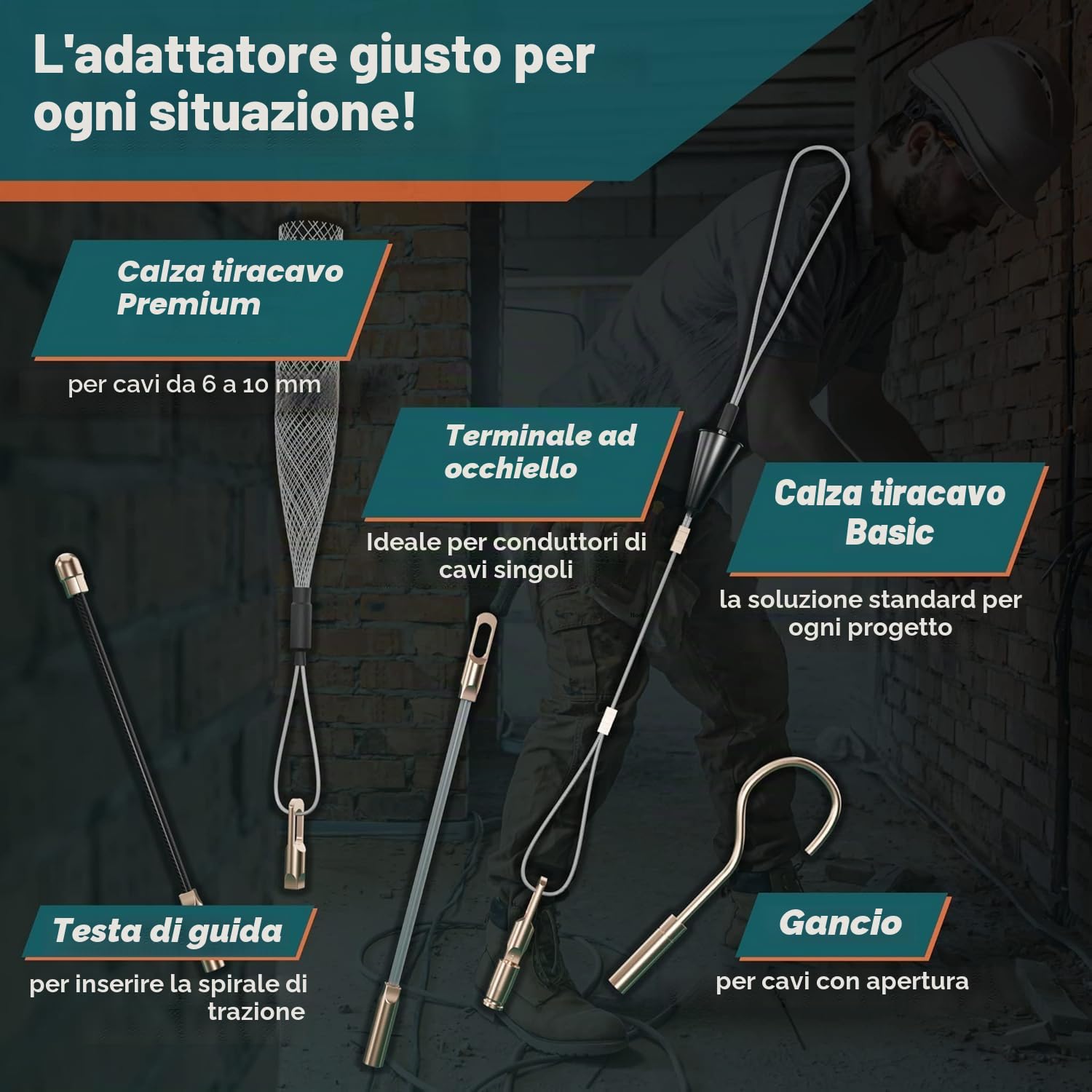 La sofisticata sonda passacavi 30M per tubi vuoti di FAIRMO - Molla elettricista in PET da 4 mm incl. 5 adattatori - Sonda elettricista infrangibile - Sonda tiracavi per un lavoro pulito