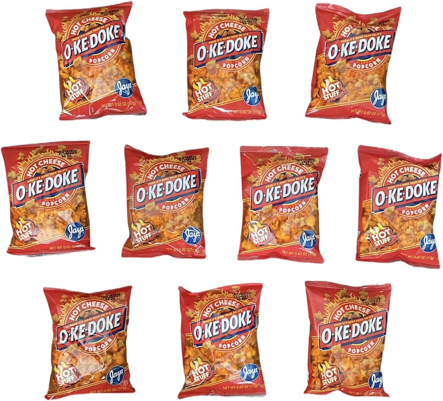 Munchie BoxJAY'S O'KE DOKE Popcorn - Munchie Box Bundle Cheese OR Hot Cheese .625 oz bags (Pack of ( 10 ) .625 Oz Bags Hot Cheese)