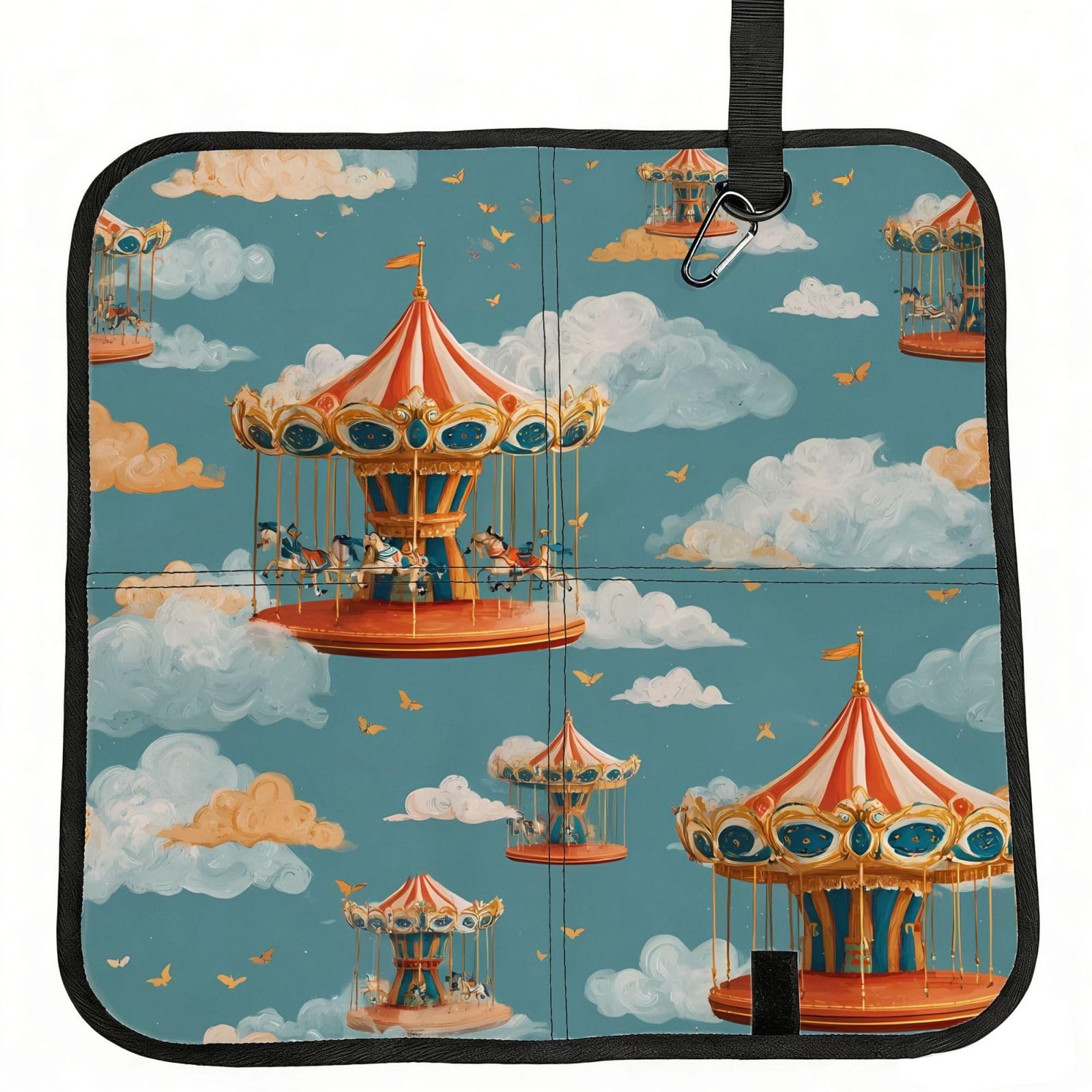 WZYCWB Carousel Foldable Seating Cushion with Carabiner - Stadium Mat for Camping, Hiking and Outdoor Activities