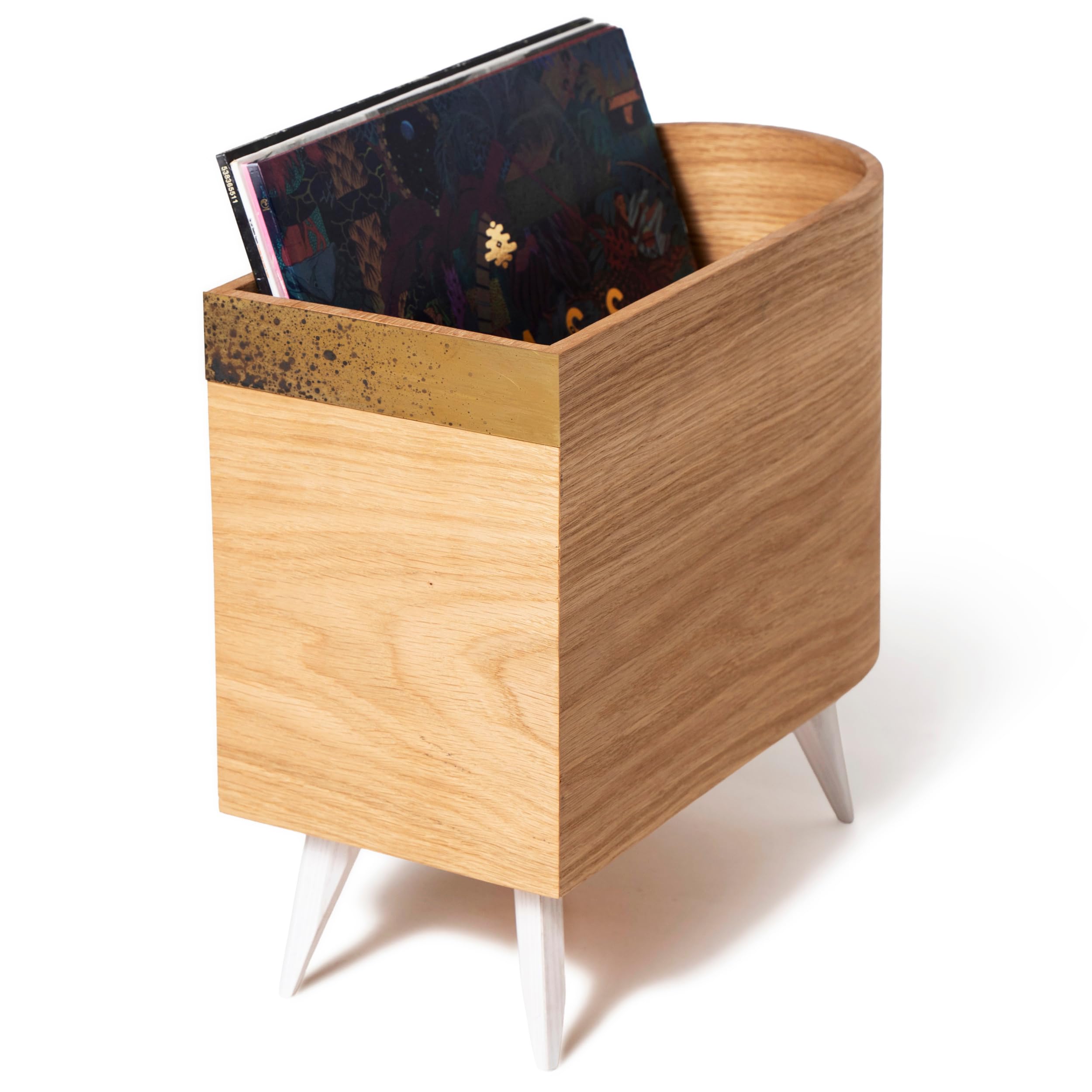 Supporto per dischi in vinile con decorazione dorata, porta riviste in legno, scatola per accessori per album, libreria compatta da pavimento, cassa per dischi (Wenge)