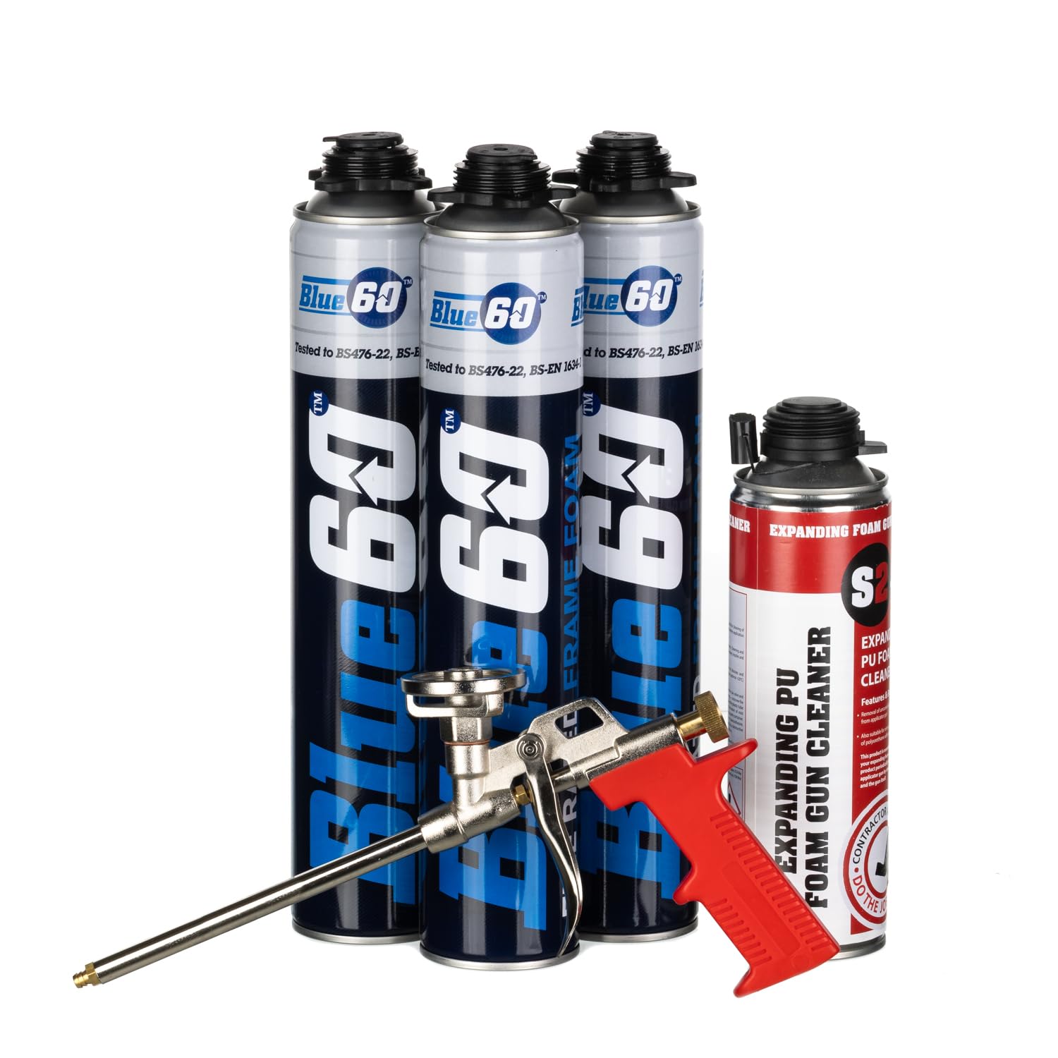 Blue 60 FR Fire Rated Foam Kit 750ml, 3 Cans, Gun & Cleaner