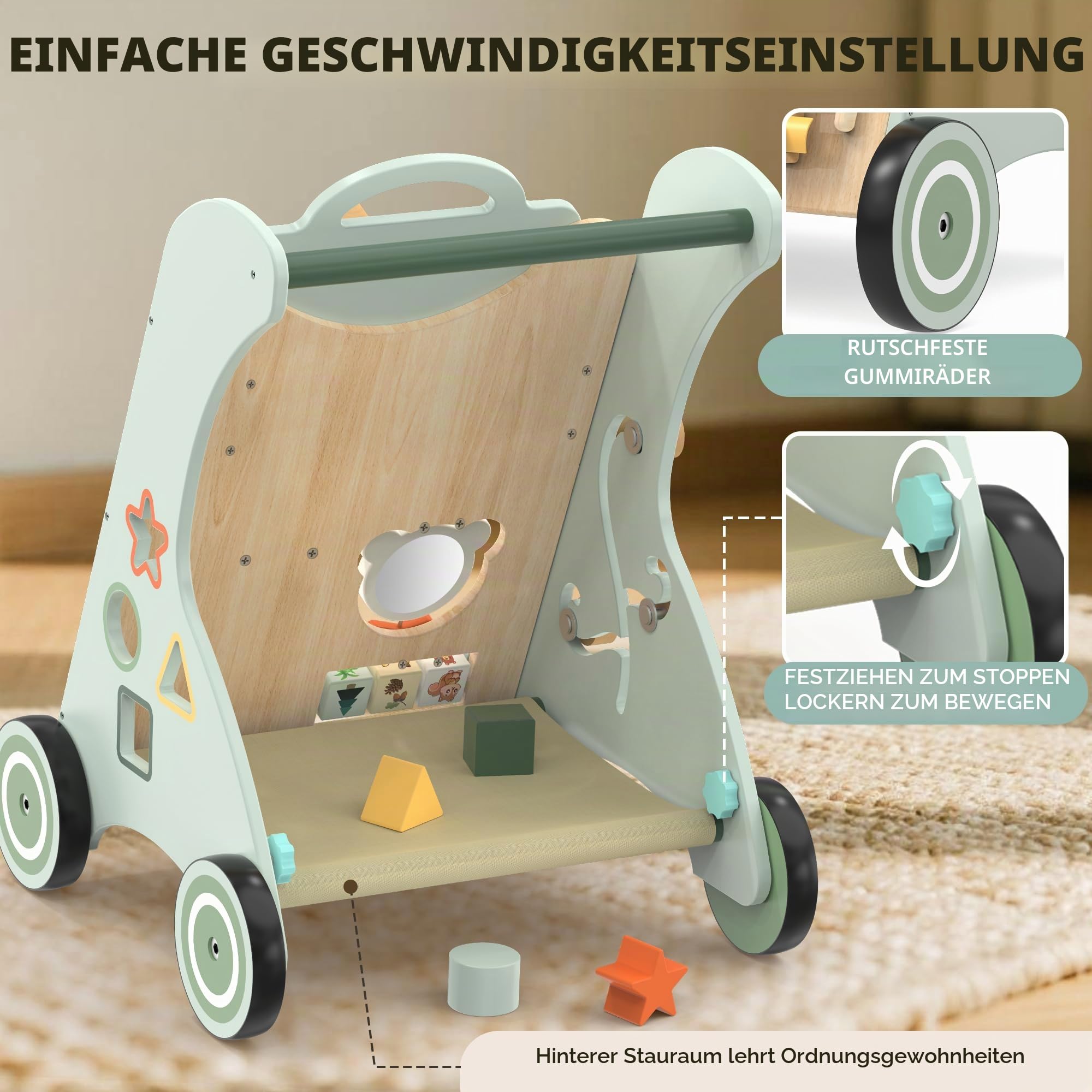 WOODMAM Baby Lauflernwagen aus Holz Lauflernhilfe ab 12+ Monaten Montessori Spielzeug Multifunktion Baby Walker Spielzeug für Kleinkind ab 1 Jahr Geschenk für Jungen und Mädchen