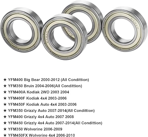 Miniatura 3 de Rodamiento de rueda delantera 4 piezas con sello para Yamaha Kodiak 400 450, Grizzly 350 450, Big Bear 2WD/4WD, Bruin 350, Reemplazar #93306-006Y2-00