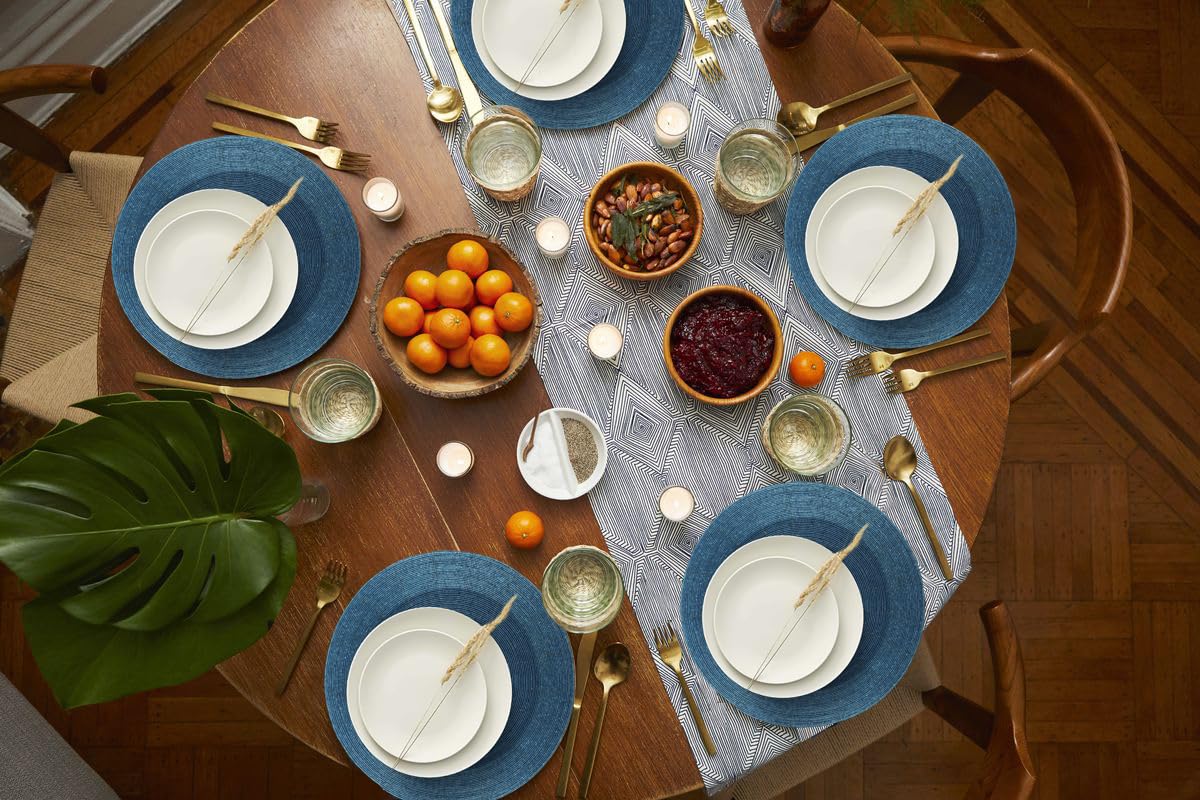 Handmade Beaded Placemats Charger 13 Inch Round Set of 4 - Beautiful Fancy Elegant Decorative Table Mat for Dining Table Décor, Easter, Farmhouse, Wedding, Party & Everyday Use - Turquoise Blue