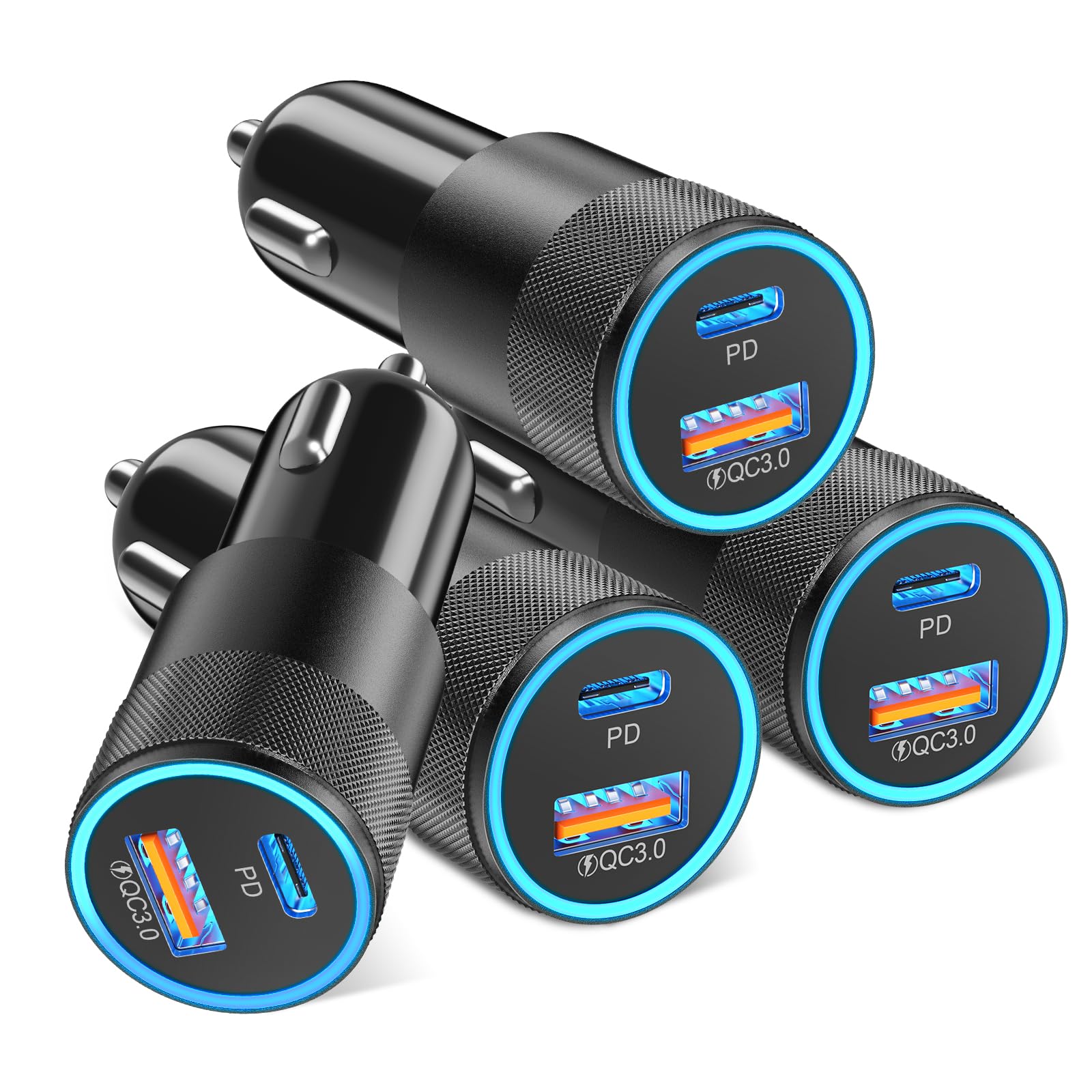 2Pack 38W USB C Caricabatteria da auto ricarica rapida | Adattatore accendisigari, Dual USBC & USB-A Caricabatteria da auto, Multi Port QC 3.0 Cargador Para Carro, Presa USB 12v