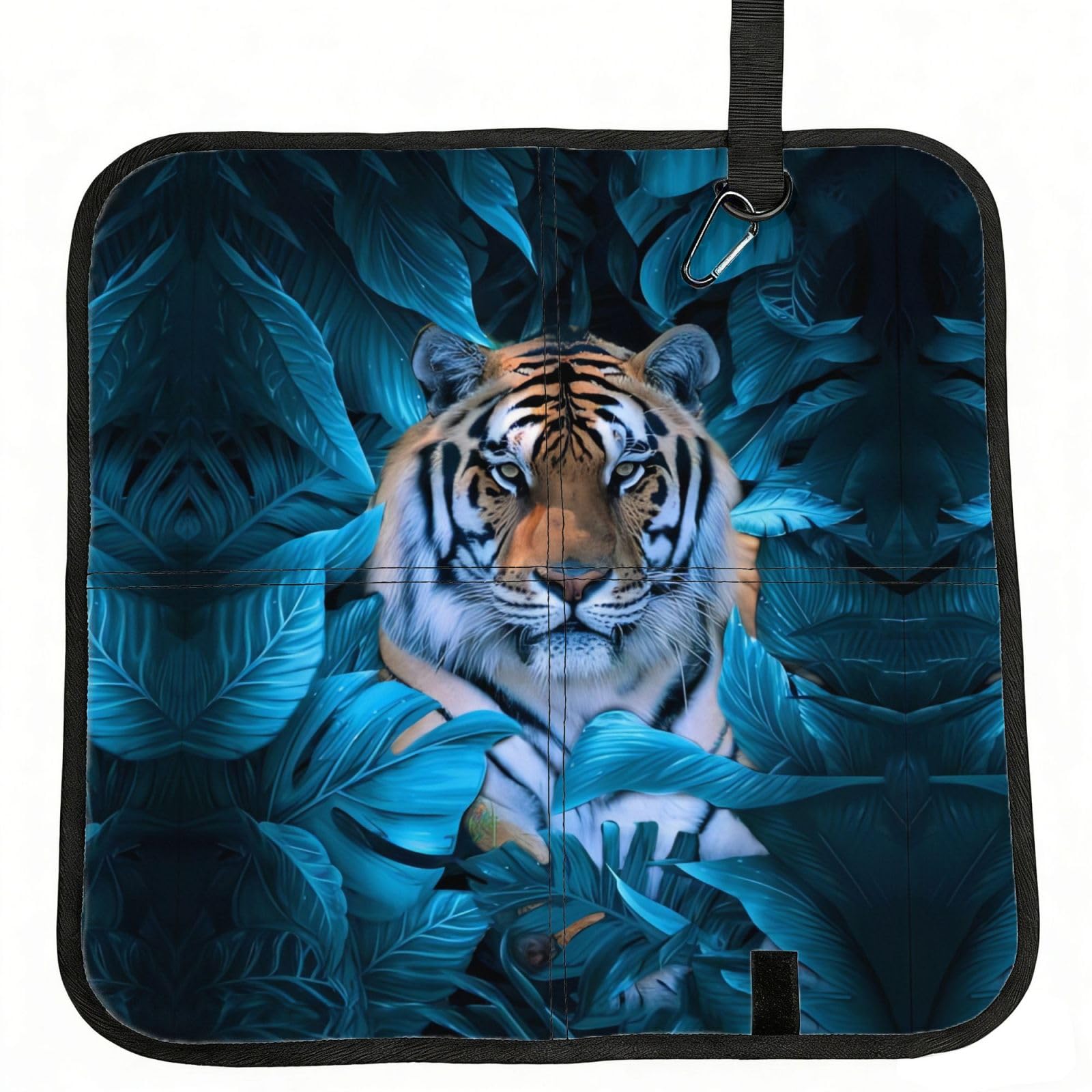 WBQLSL African Wildlife Tiger Foldable Seat Cushion - Portable Stadium Pad with Carabiner for Camping Hiking Picnic Beach