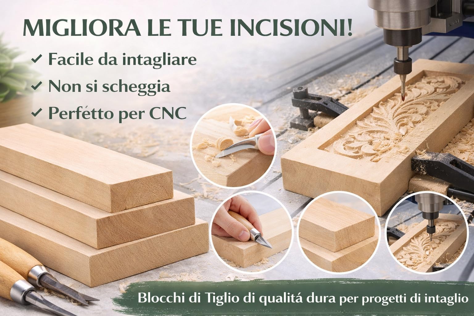 2 Blocchi Legno Tiglio per Intaglio (30x10x3 cm) – Legno Morbido per Wood Carving, Ideale per Principianti e Hobby Creativi