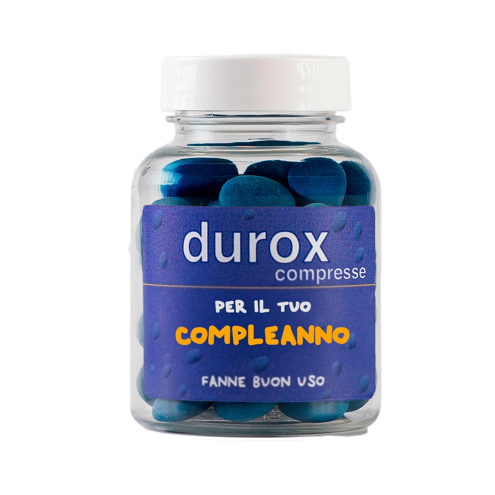 DUROX Compresse Blu Compleanno – Scherzo Wiagras Goliardico per Compleanno Uomo – Idea Regalo Divertente per Compleanno – Confetti Blu al Cioccolato – FANNE BUON USO – Confezione Simpatica