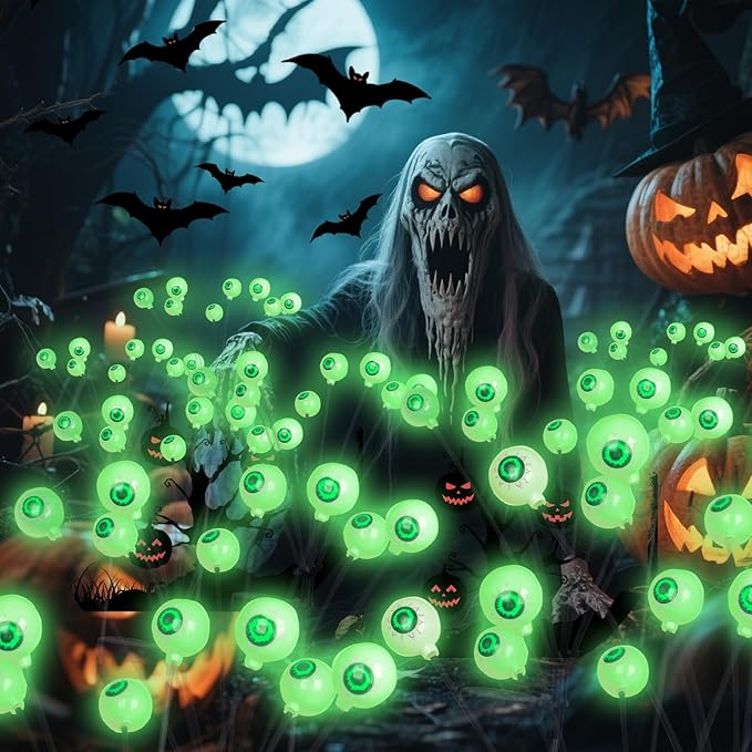 Luces solares ojos LED Halloween set 2 paquetes 16 luces verdes IP65 jardin cesped exterior