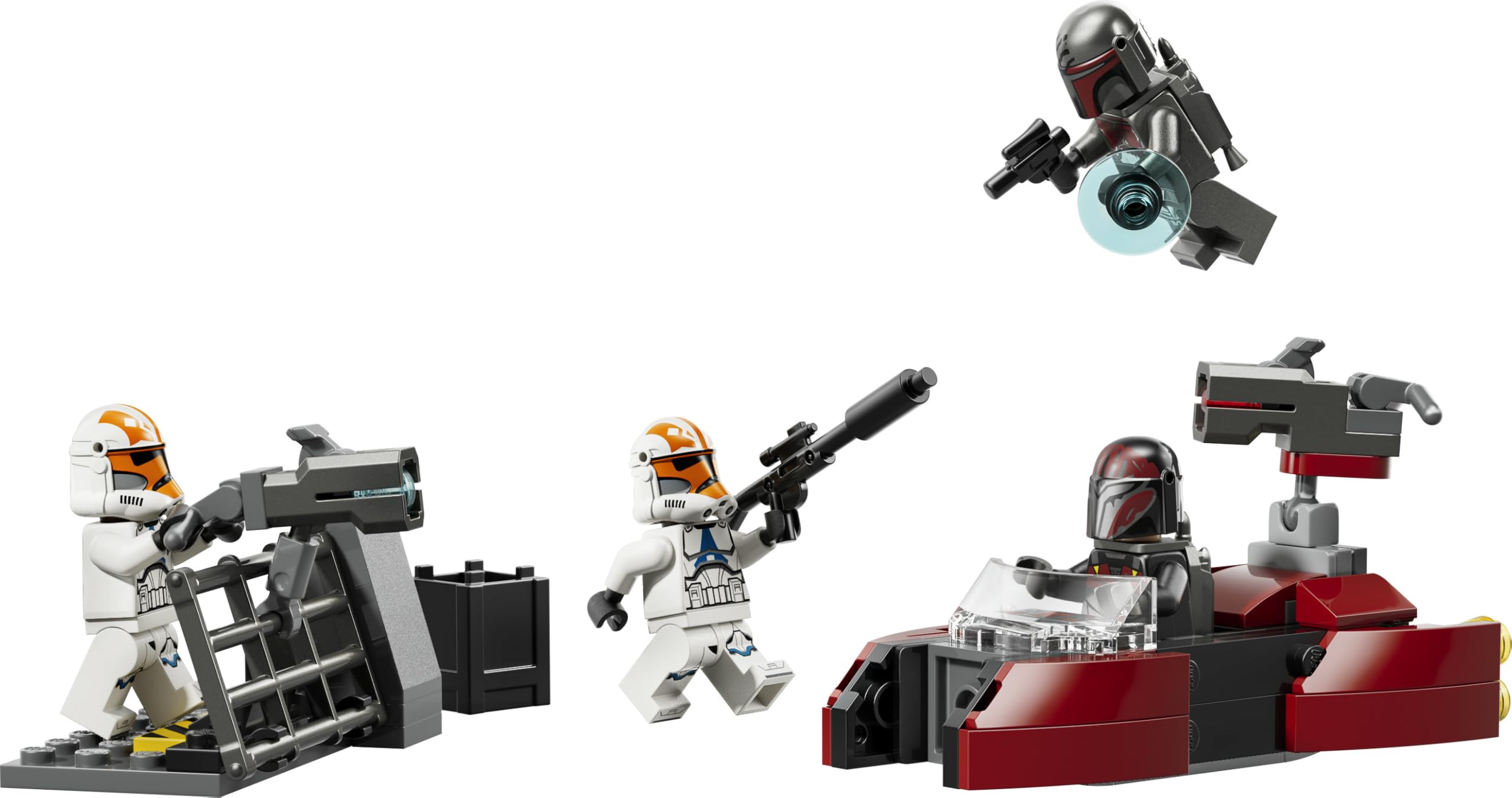 LEGO Star Wars 75449 Pack de Combat Le Siège de Mandalore - Jouet d'action avec Minifigurines de 2 Mandaloriens & 2 Clone Troopers - Speeder & Pistolets Blasters - Cadeau pour Garçon dès 6 Ans & Fans