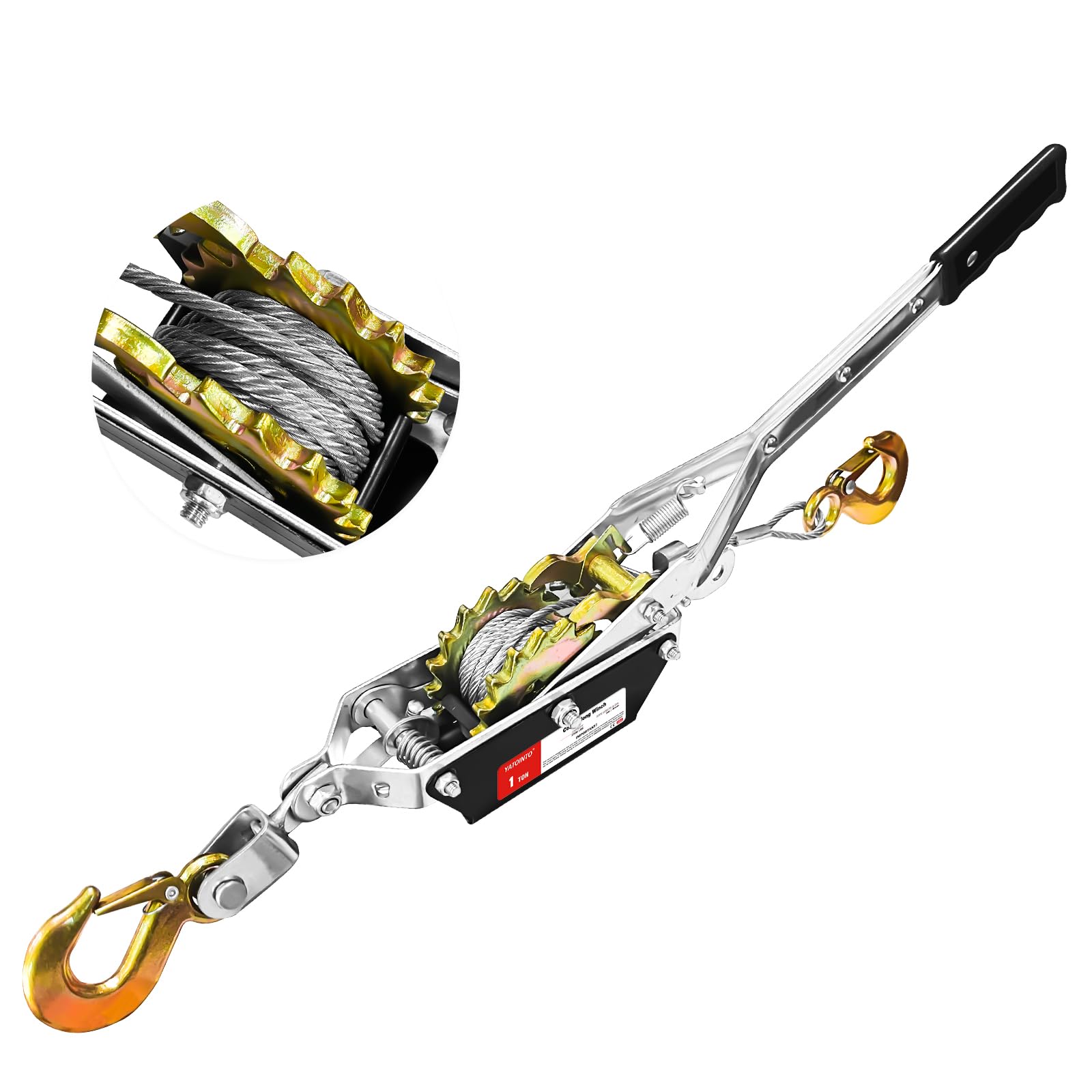 come along winch, 5-ton (10,000 lbs) pulling capacity, 10ft, 3 hook, heavy duty power cable come along tool with dual gears, hand winch cable, automotive hoist winch puller, recovery gear