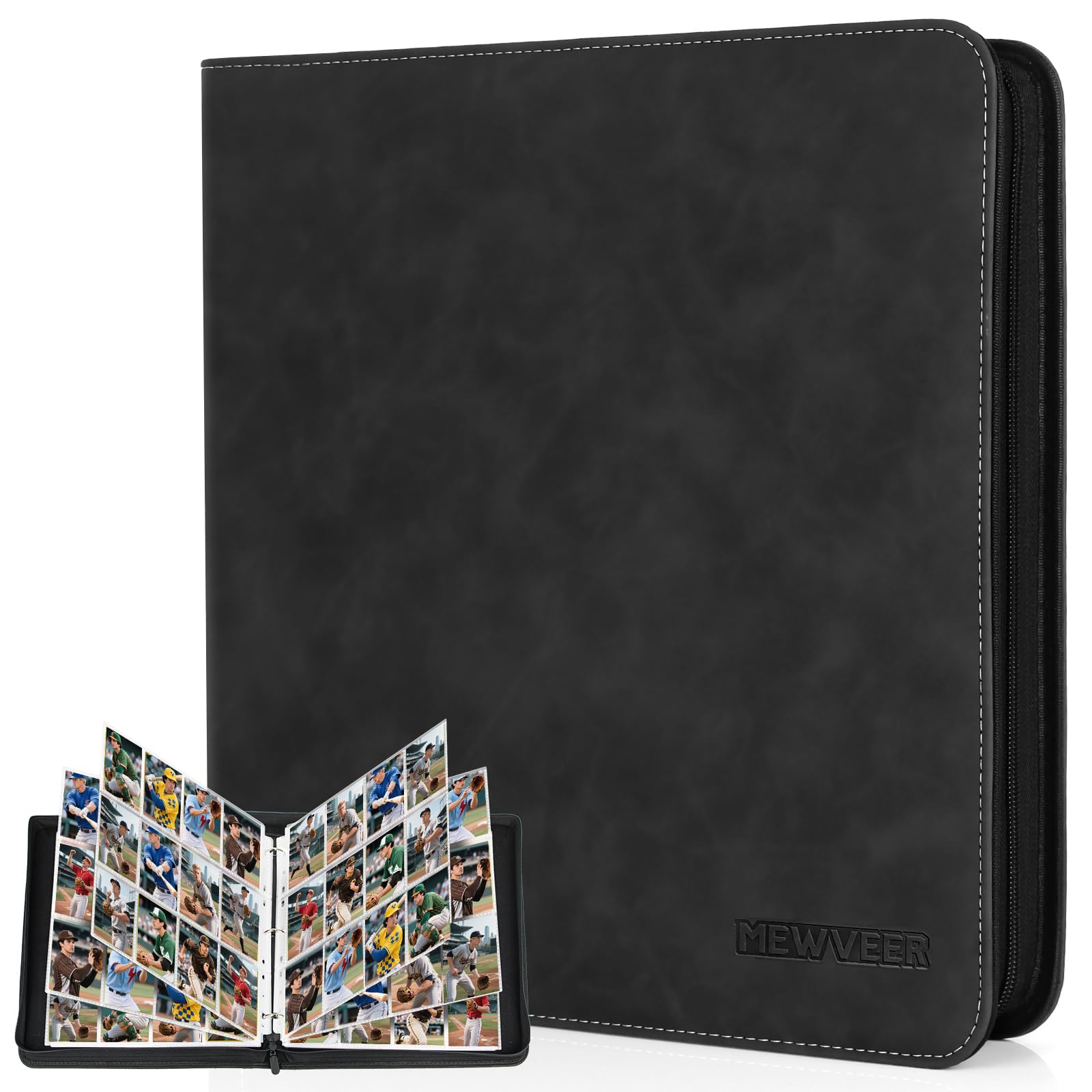 MewVeer Raccoglitore Carte, 12 Tasche Album Cartes per 960 Carte, Premium e Durevole con Cerniera Porta Carte da Gioco, Binder Cartes per YGO/MTG/TCG, Carte Sportive, Nero