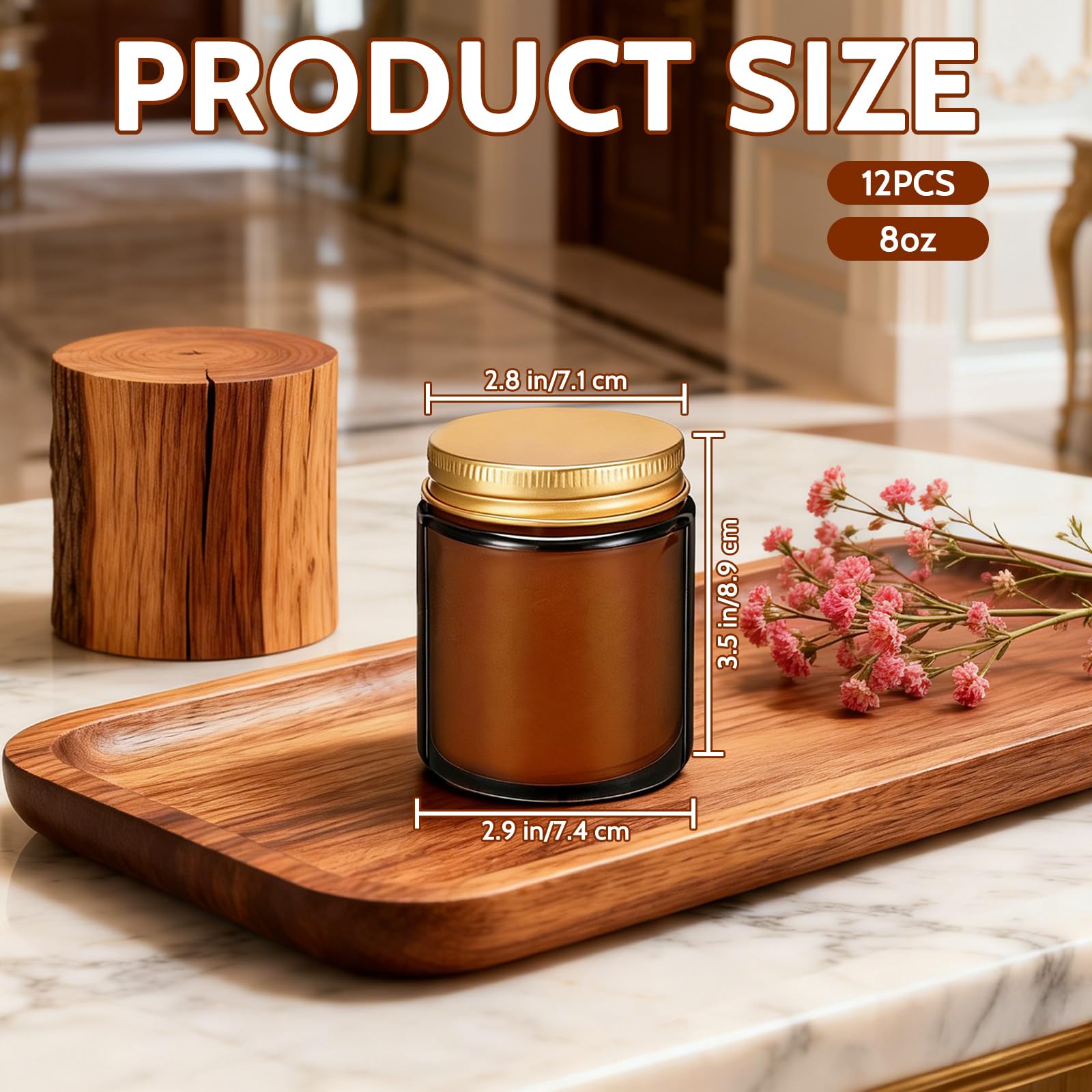 Paquete de 12 velas de soja perfumadas de caoba y madera de teca de 8 onzas, velas de tarro de vidrio a granel, velas de aromaterapia para el hogar, oficina, boda, fiesta y regalos