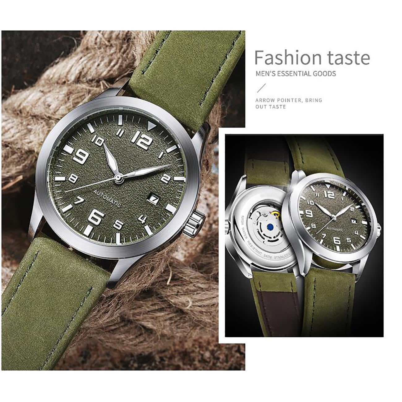 Mechanische Uhrwerk Automatikuhr mit Lederarmband Klassische Herrenuhr Analoge Automatikuhr mit Textilarmband