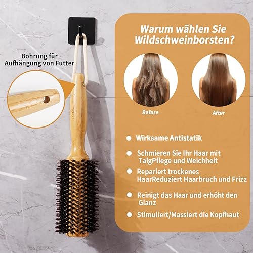 Miniatura 6 de Vista Cepillo de pelo redondo con cerdas de jabalí de 0.394 pulgadas, cerdas de nailon de 0.59 pulgadas, cepillos para el pelo para mujeres, cepillo