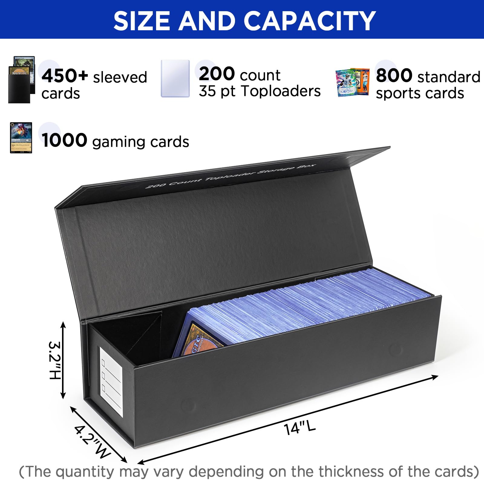 CollectHall Top loaders Storage Box Hold 200 Count Top loaders, Magnetic Closure Sports Card Storage Box-Holds 1000+ Loose Cards