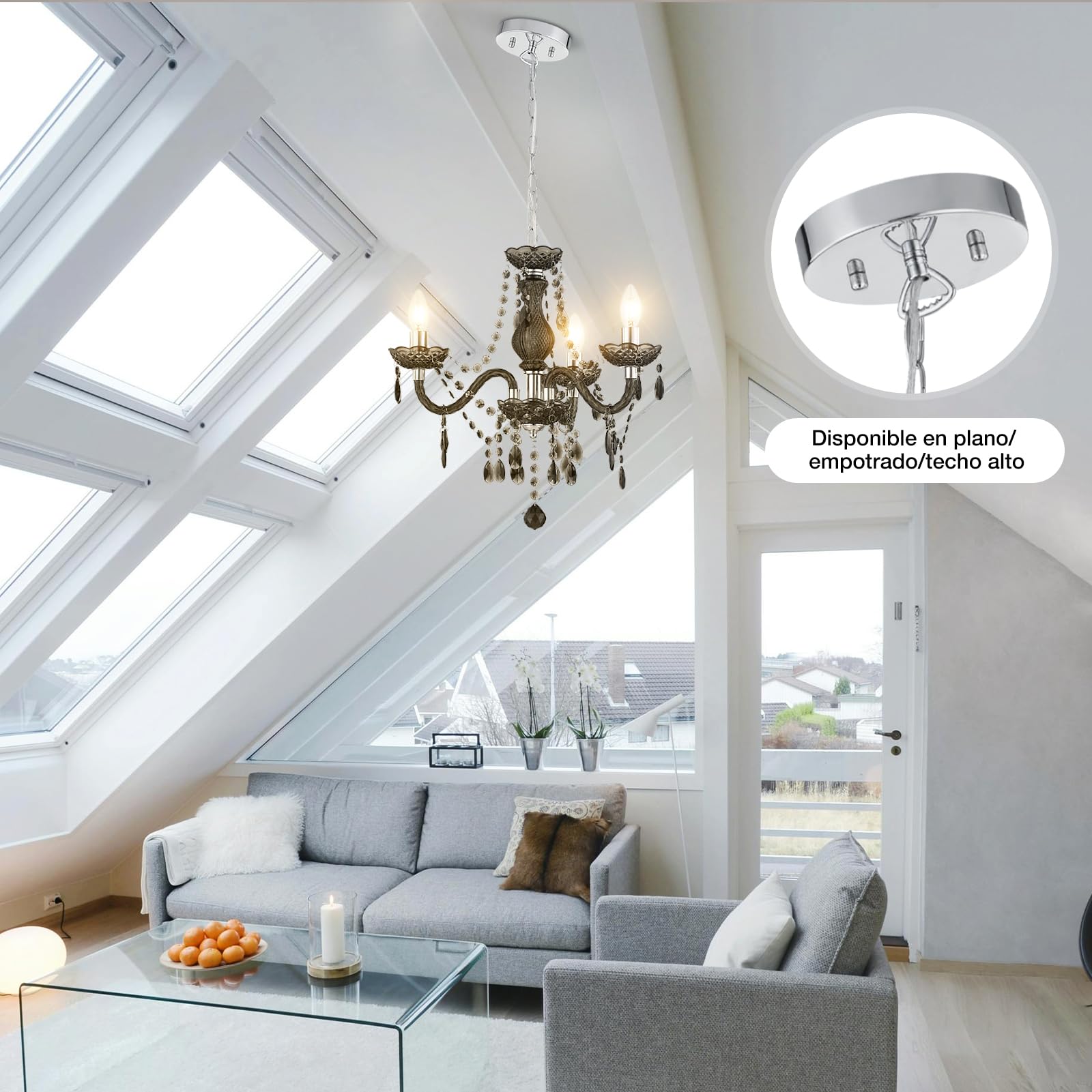 GyroVu Lámpara de Araña para Sala de Estar,Mini Lámpara Colgante de Cristal de 3 Luces con Cadena Ajustable,Lámpara de Techo de Acrílico Moderna para Comedor,Sala de Estar,Dormitorio