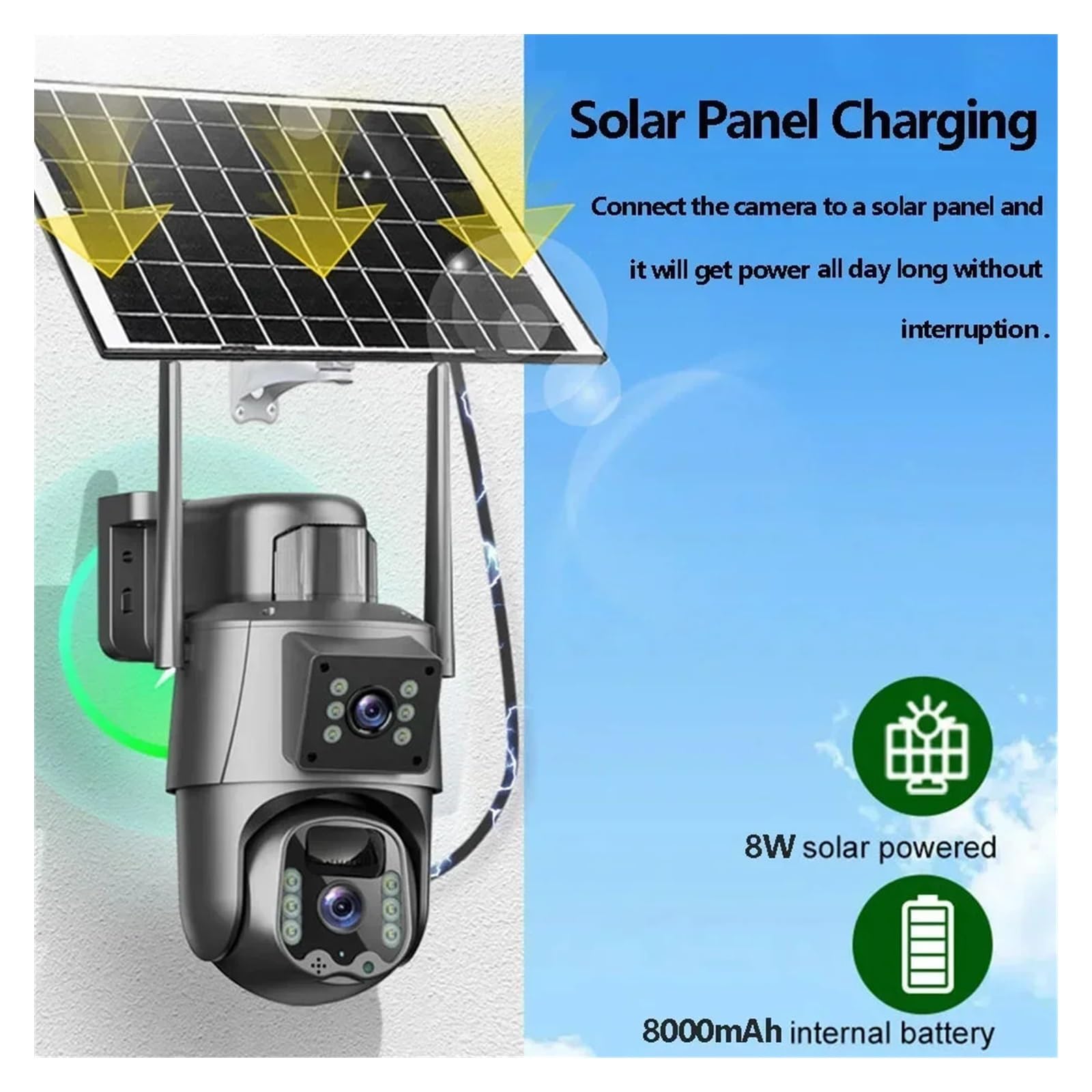 Cámara Solar de 6 MP 4G/WiFi, cámara vigilancia CCTV inalámbrica for Exteriores con Panel, Lente Dual, PTZ, IP, protección Seguridad para almacén Comercial(WiFi CAM No Card)