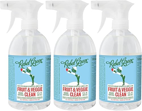 Rebel Green Fruit & Veggie Clean - Limpiador de productos a base de plantas - Lavado natural de frutas y verduras sin regusto - Eliminación de