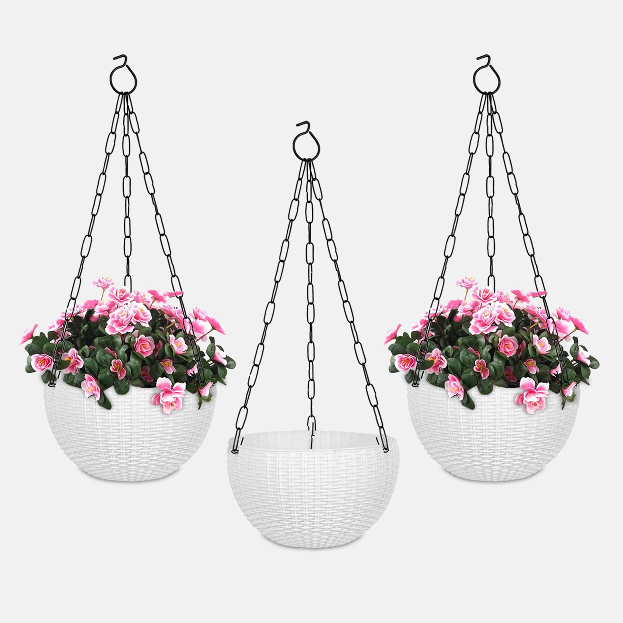 YUCCABE ITALIA SHERA URO Basket 9 Inch Hanging Planters for Balcony Pack of 3 Piece Plastic Planter for Home Décor Hanging Pot for Outdoor Plants (White) (B09LMCDTWN) Amazon Price History, Amazon Price Tracker