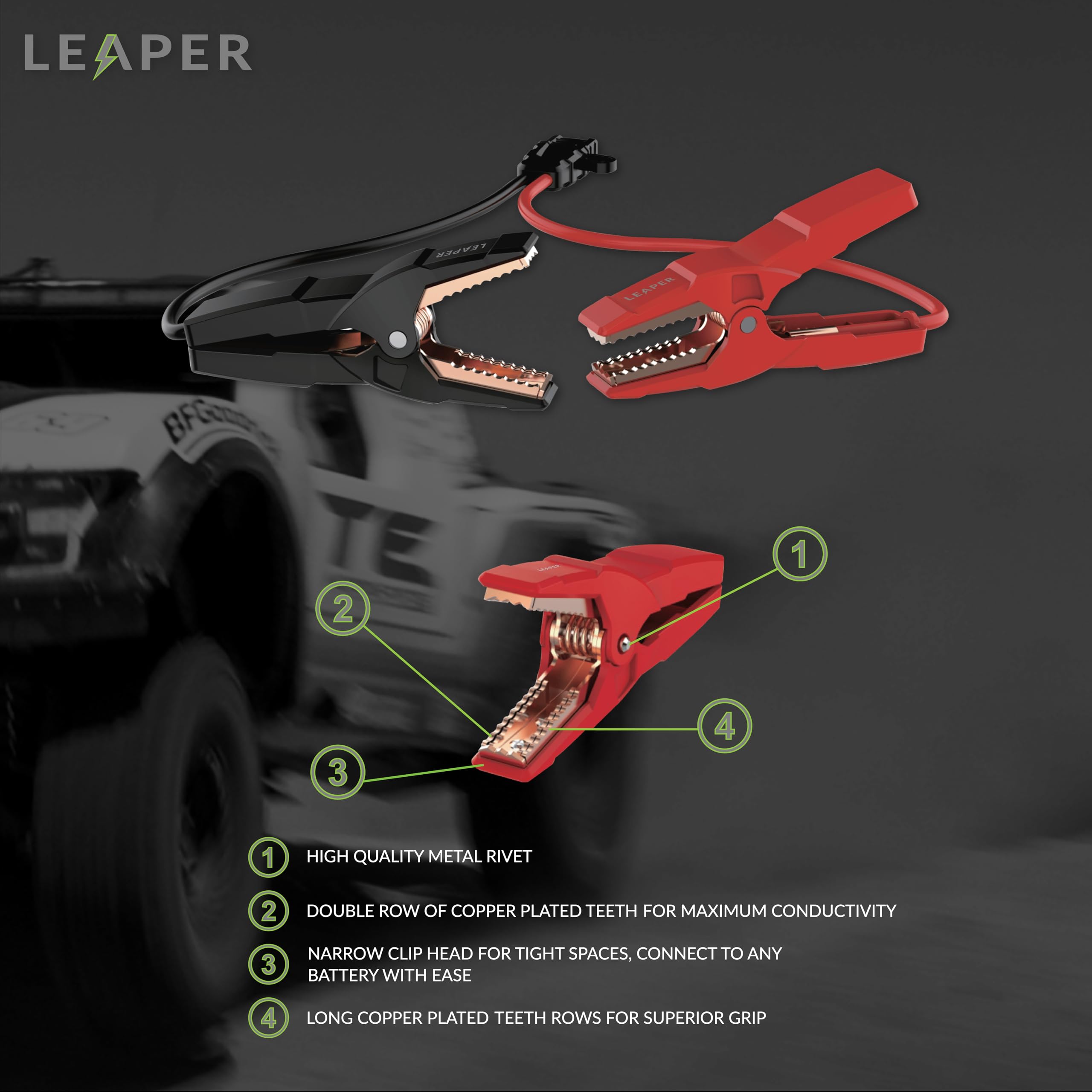 Leaper Arrancador de salto de 12 V, negro, corriente máxima de 1500 A, capacidad de 16000 mAh, pantalla digital de 2.3 pulgadas, abrazaderas negras y rojas resistentes, funda de transporte incluida
