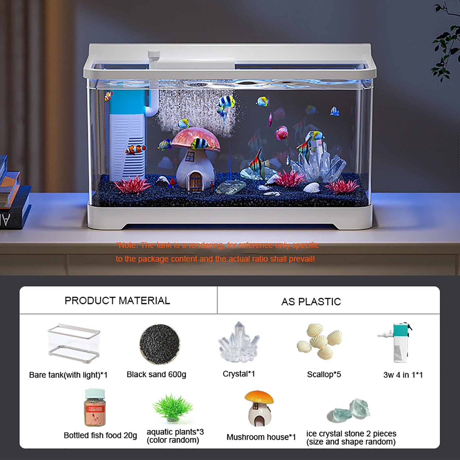 Acuarios Y Peceras Completas, Acuario con Luz Nocturna LED, Pecera con Sistema De Filtrado Integrado E Iluminación LED,Bajo Ruido Y Silencioso(M)