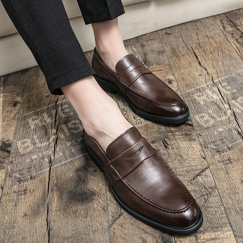 Loafers for Men Round Burnished Toe Vegan Leather Penny Loafers Comfortable Flexible Resistant Wedding Slip On4