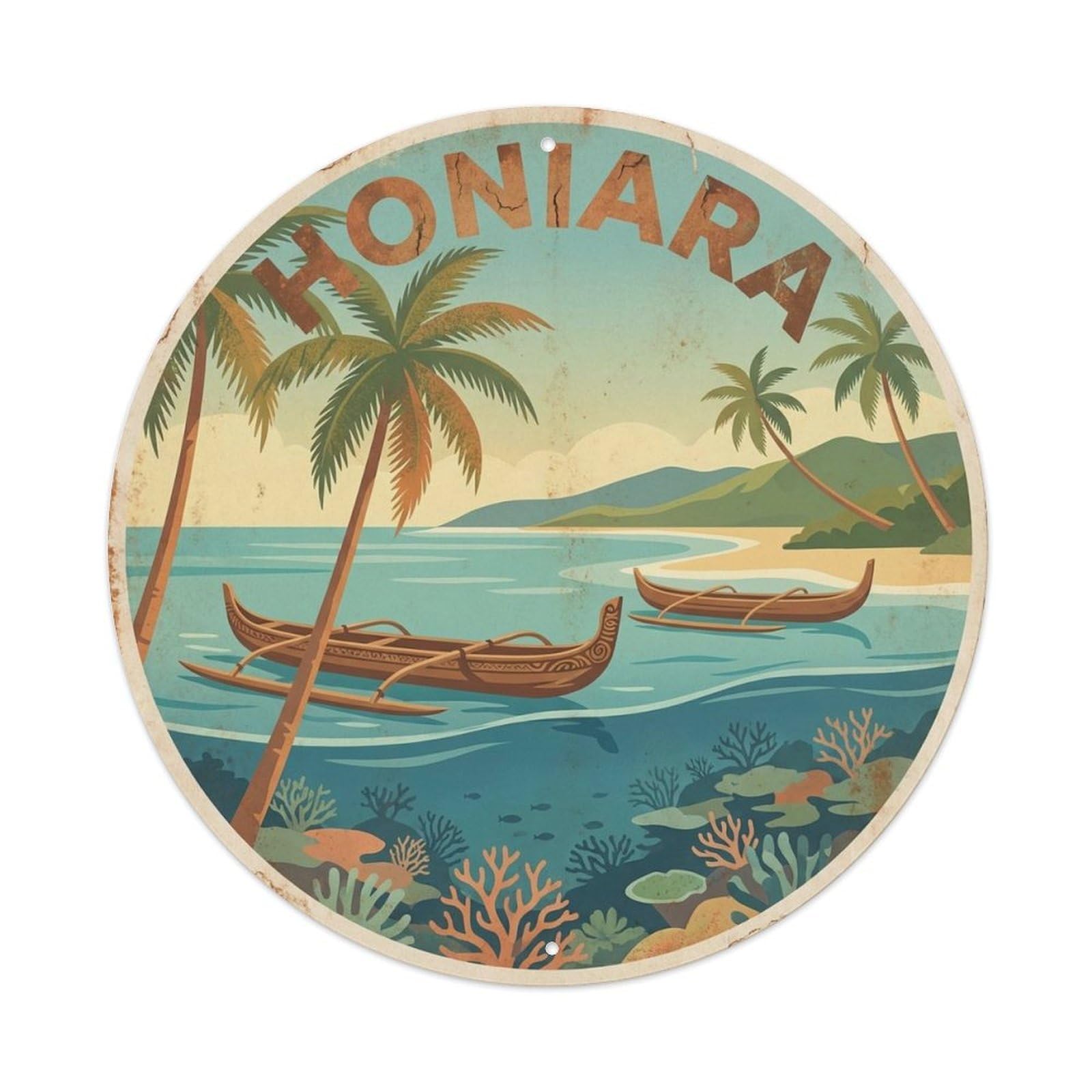 Olyhtr 8X8inch Classic Style Travel Solomon Islands Honiara Pacific Island Coastal Metal Tin Sign