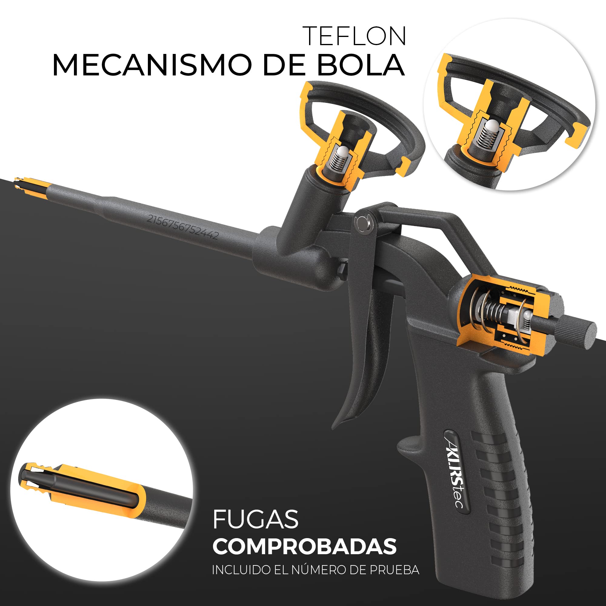 KLRStec Pistola de espuma de PU premium con revestimiento de teflón PTFE para proyectado de poliuretano