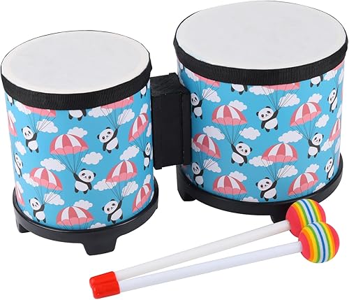 Bongo Floor Tom Drums Set para niños Instrumento de música de percusión para niños con 2 mazos  Preescolar Montessori Floor Baby Drum (azul 5 a 6