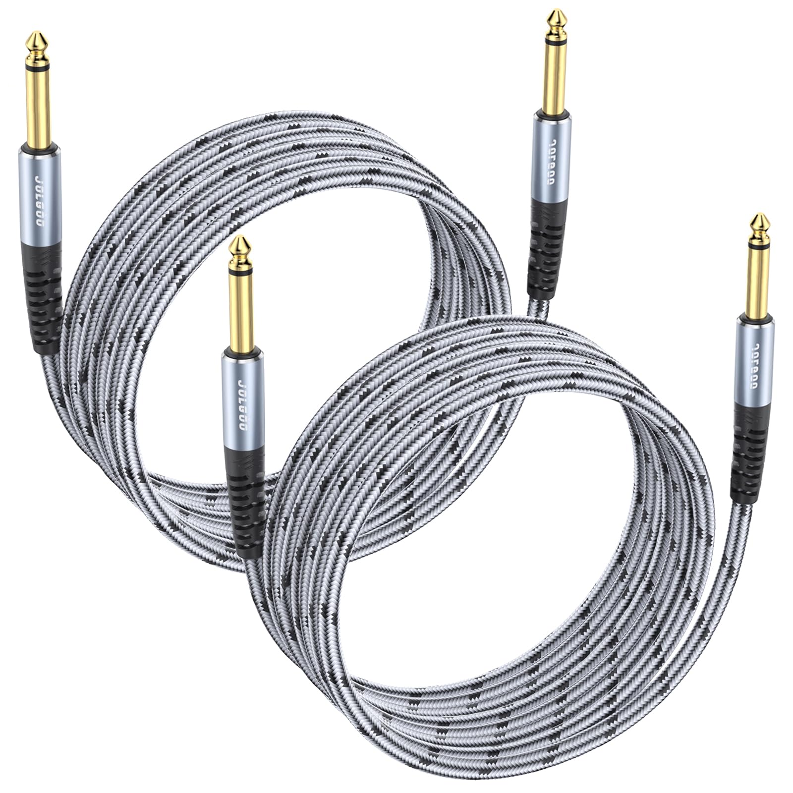 JOLGOO 1/4 Inch Guitar Instrument Cable 2-Pack, 1/4 inch TS Guitar Cable, Quarter inch Cable, for Electric Guitar Bass