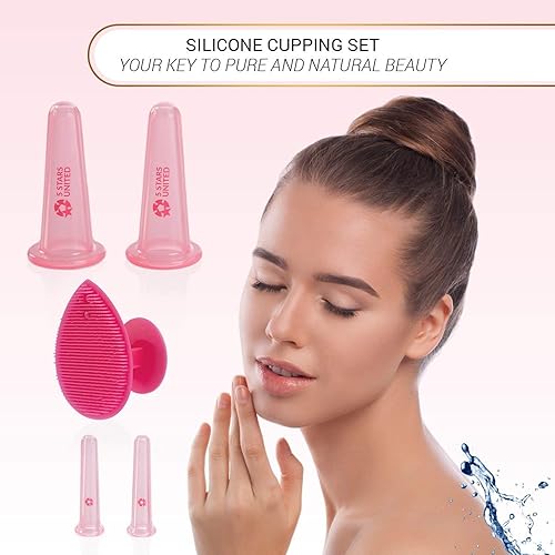 Miniatura 2 de Juego de terapia facial de ventosas de silicona masaje de aspiración para ojos y rostro 4 ventosas y cepillo exfoliante Efecto antiarrugas y