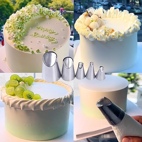 Miniatura 4 de JAYVAR 5 puntas de tubería de flores de rosa, boquilla de tubo de flores de acero inoxidable, boquillas de crisantemo, kit de tuberías de glaseado