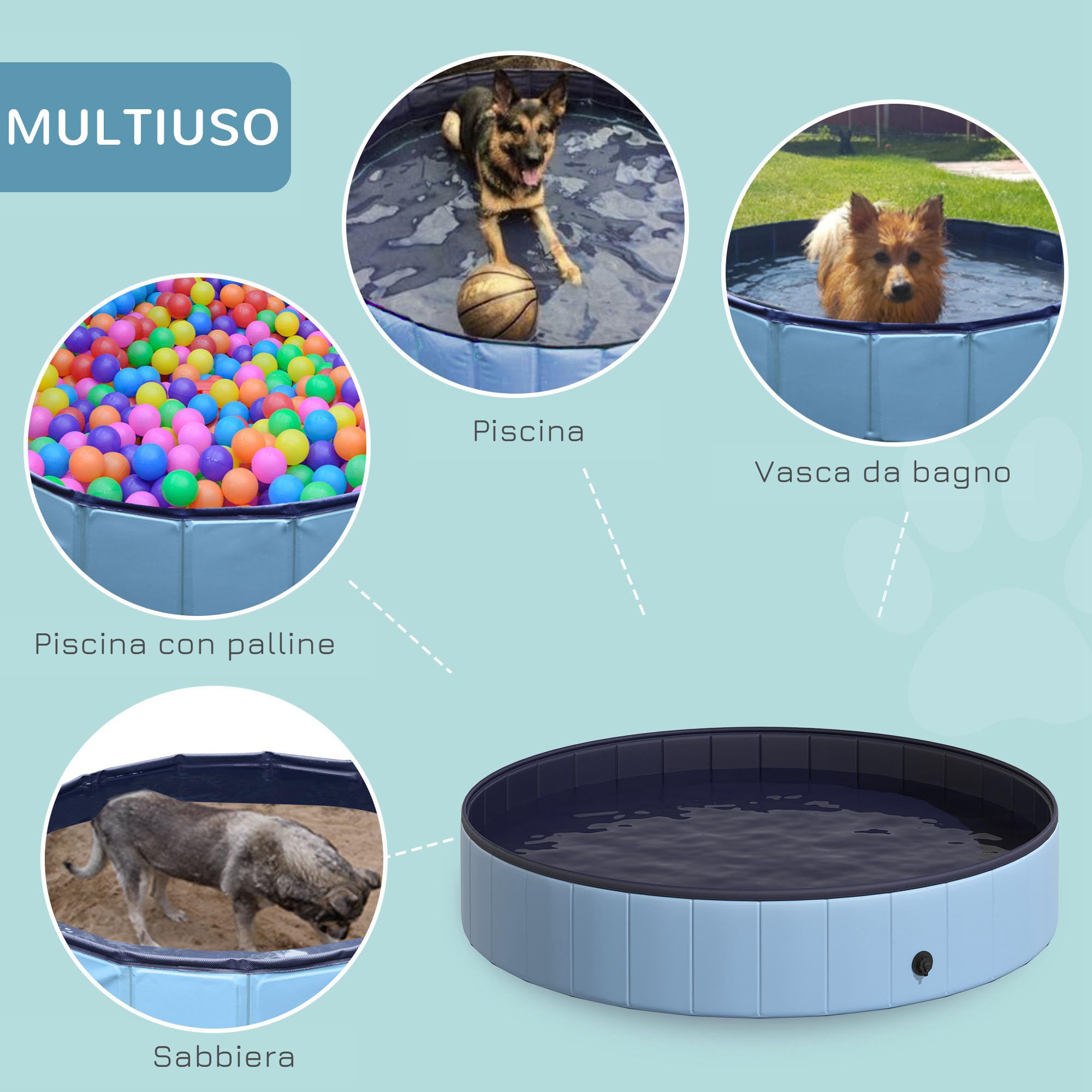 PawHut Piscina Pieghevole per Cani in PVC, Azzurro, 160x30cm (Ã˜xH)