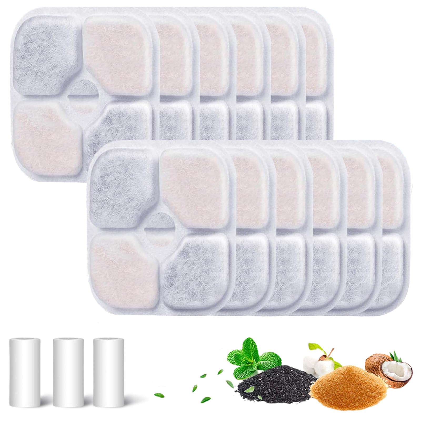 Geebymol 12-Pack Cat Water Fountain Filters, Compatible with Catit PIXI, Triple Filtration System with Activated Carbon