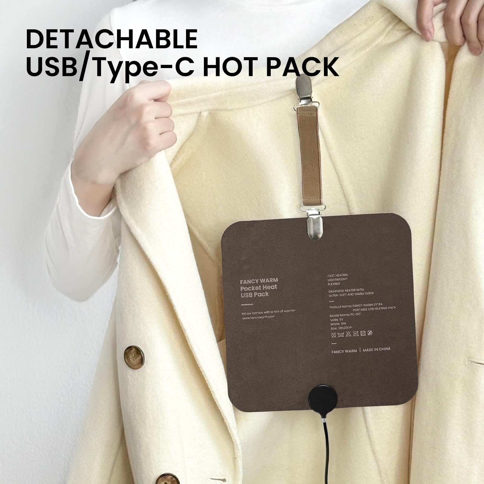 Almohadilla térmica, almohadillas térmicas eléctricas para espalda, cuello, abdomen, ultrafinas y recargables, 4 ajustes de temperatura, superficie de gamuza suave, 7.87 x 7.87 pulgadas (marrón, 7.87