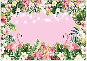 Funnytree 7x5ft Pink Flamingo Birthday Backdrop Summer Tropical Hawaiian Floral Photography Background for Flamingle Boy Girl Party Plam Flower Baby Shower Decorations Photo Booth Cake Table Banner