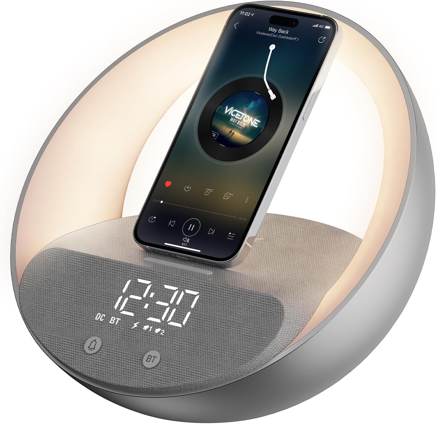 Azonee5 in 1 Bluetooth Speaker Alarm Clock, 15W Wireless Charging, Sunrise Simulation & Adjustable LED Night Light, Ideal Sleep Aid for Kids & Heavy Sleepers