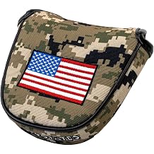 GOOACTION Camo Golf Mallet Putter Head Cover - Magnetic Closure Camouflage Green & USA Flag Design Waterproof PU Leather Protector for Mallet Clubs
