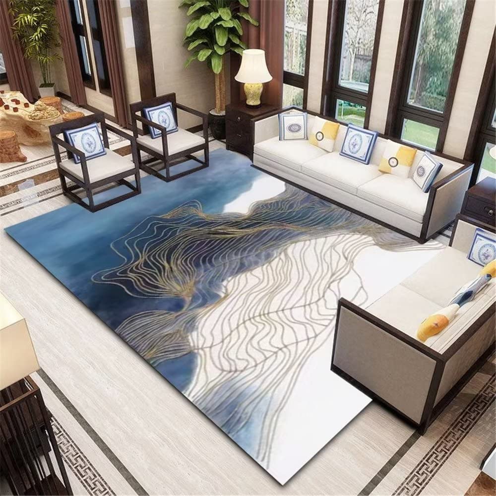 Tapis durable lavable bleu à motif filet 60x90cm, douceur sol garantie