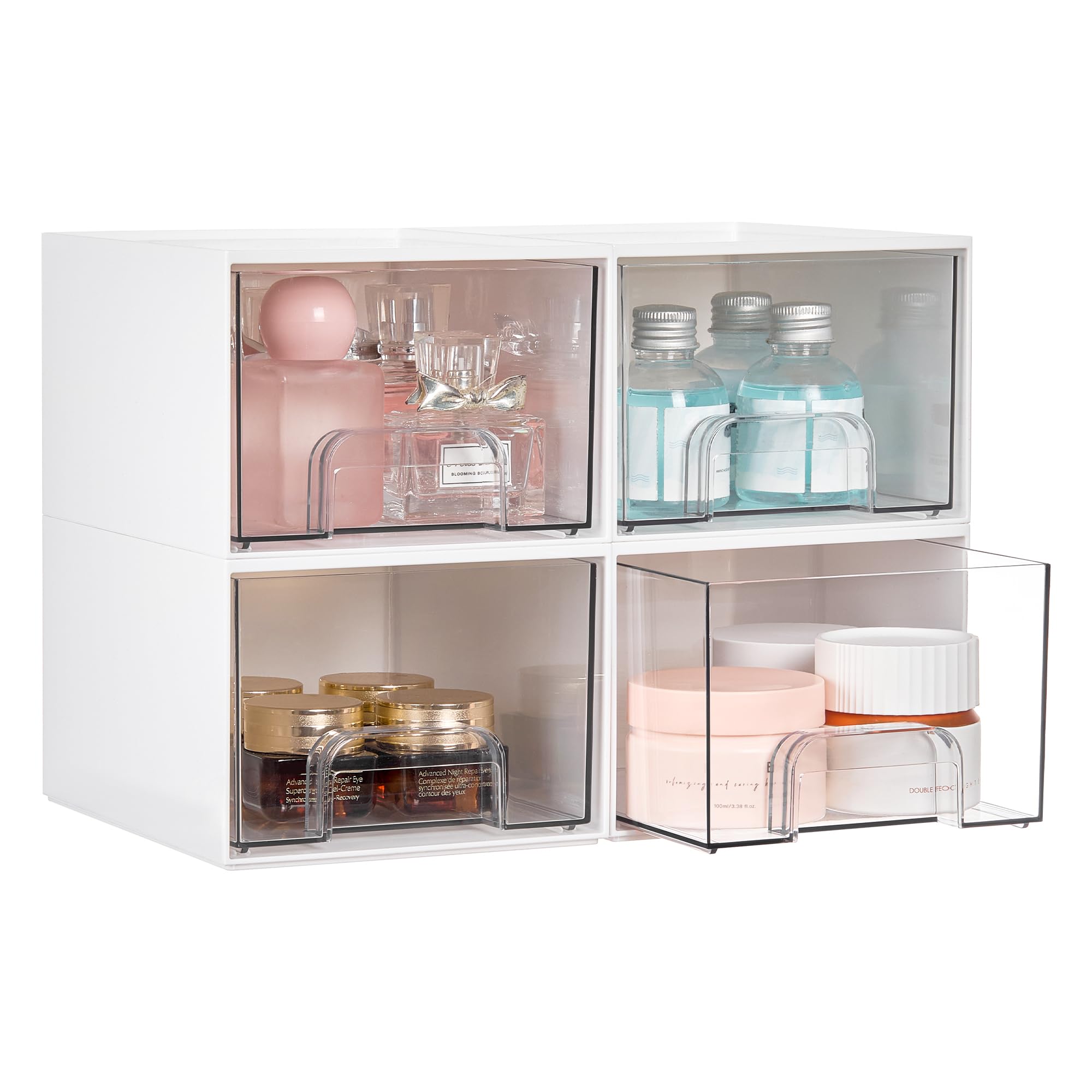 Vtopmart Box Storage 3 Cassetti Trasparenti Per Bagno, Lavabo O Scrivania - Impilabile Con Antiscivolo