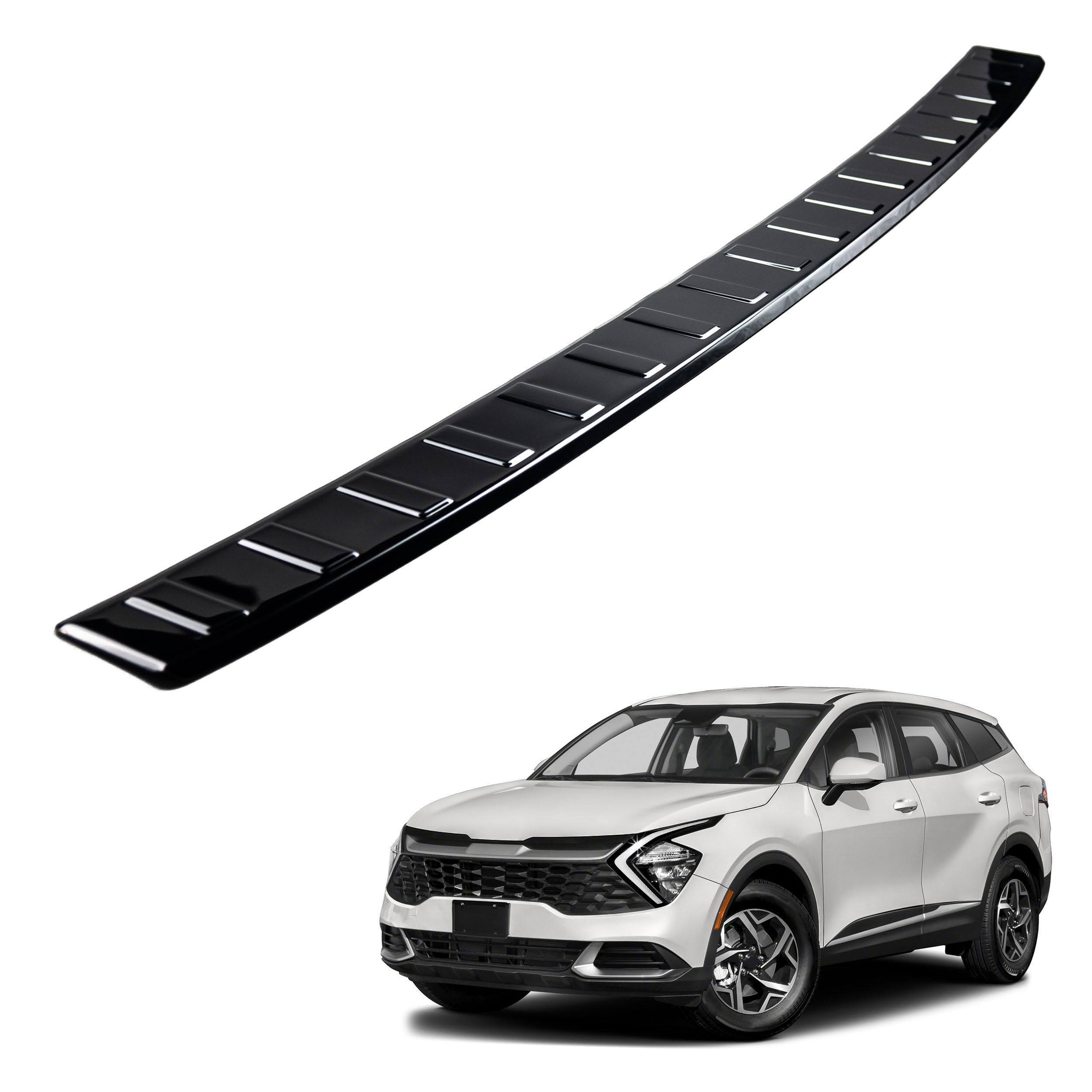 CHROMEMASTER | Ladekantenschutz Stoßstangenschutz | Kompatibel mit Kia Sportage V ab Bj. 2022 | Edelstahl/Dunkles Chrom | Lackschutzleiste Sichert den Heckstoßfänger vor Kratzern
