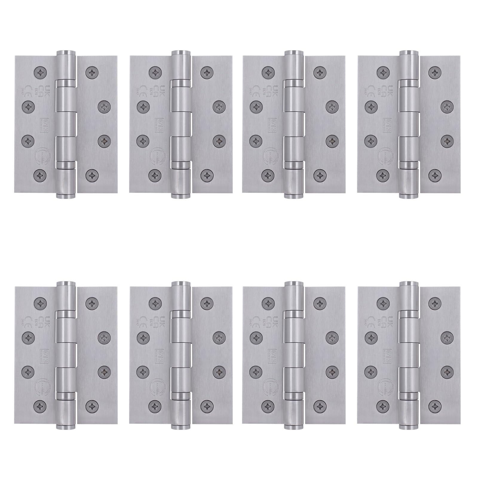 EAI Fire Door Hinges Satin Stainless Steel Heavy Duty Fire Rated Ball Bearing Internal Hinges, 4 Inch/102mm, 4 Pairs