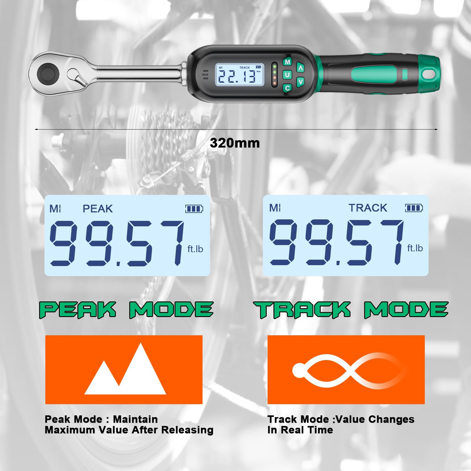 Llave dinamométrica digital de 1/2 pulgada, 5.02-99.57 pies de libra/6.8-135 N.m, llave dinamométrica electrónica con valor preestablecido, zumbador e indicador LED, llave dinamométrica de