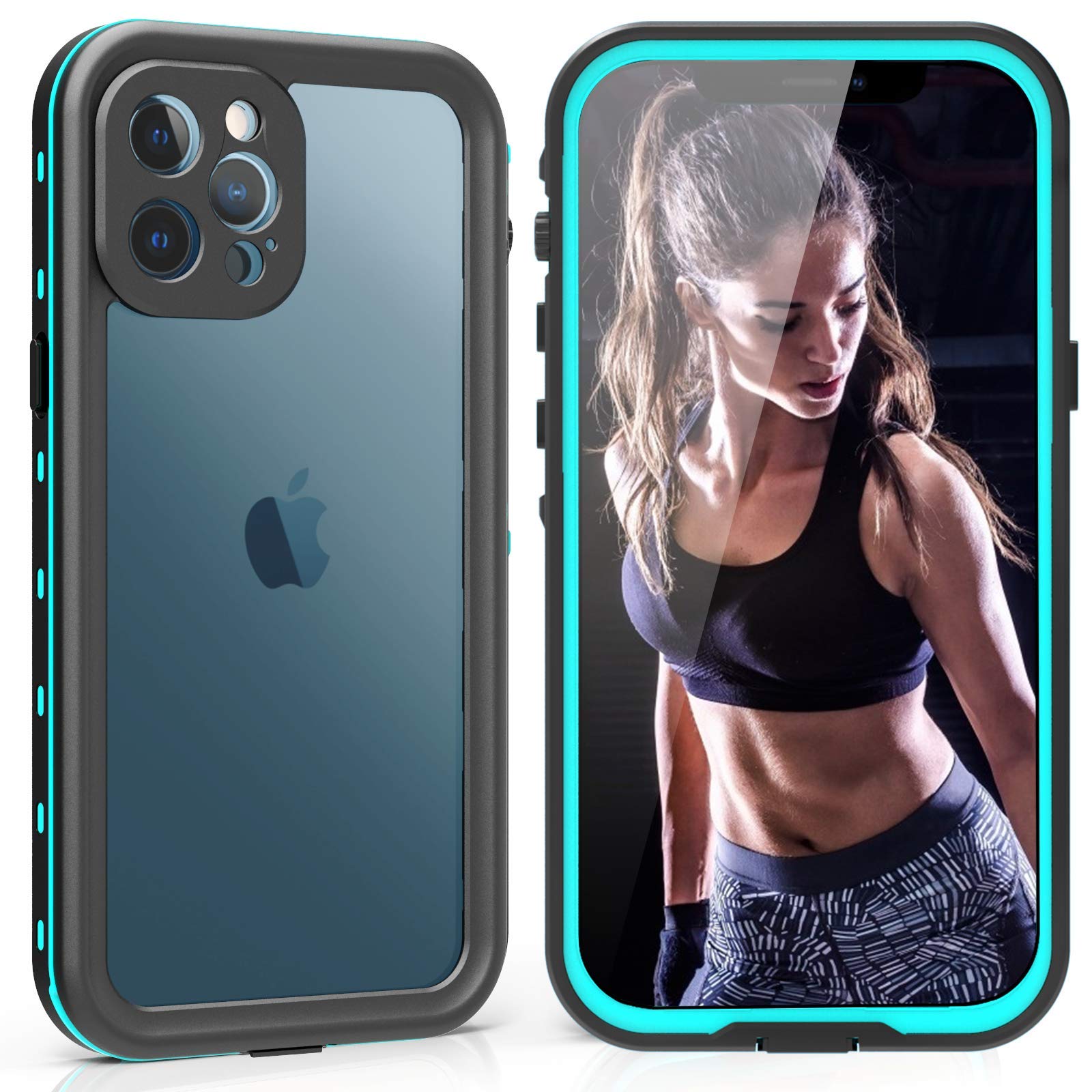 comosso 12 Pro Max Waterproof Case, 12Pro Max Waterproof Case with Built-in Screen Protector, Full Body Dustproof Shockproof Case forc12 Pro Max 6.7" 2020 (12 Pro Max-6.7", Clear+Blue)